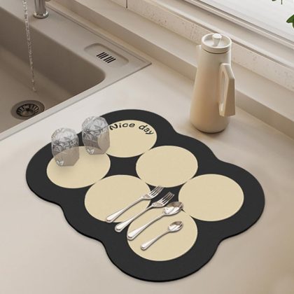 Black 40CM X 60CM Dish Drying Mat for Kitchen Counter-Water Absorbing Hide Stain Kitchen Counter Drying Mat-Rubber Backed Under Dish Mat Coffee Mat