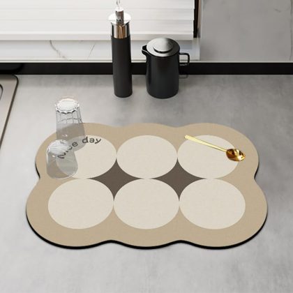 Beige 40CM X 60CM Dish Drying Mat for Kitchen Counter-Water Absorbing Hide Stain Kitchen Counter Drying Mat-Rubber Backed Under Dish Mat Coffee Mat