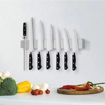 40 CM Self-Adhesive Magnetic Knife Holder, Heavy Duty Kitchen Knife Magnetic Strip for Fridge,Magnetic Knife Holder for Wall no Screws,No Drill Required,Easy to Install
