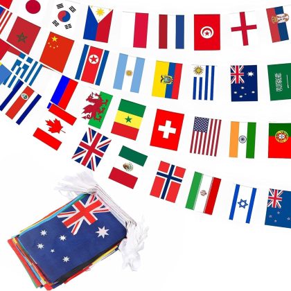 200 Country World Flags Bunting – 50m International String Flag Banner | Party, Festival, Sports, School Decor