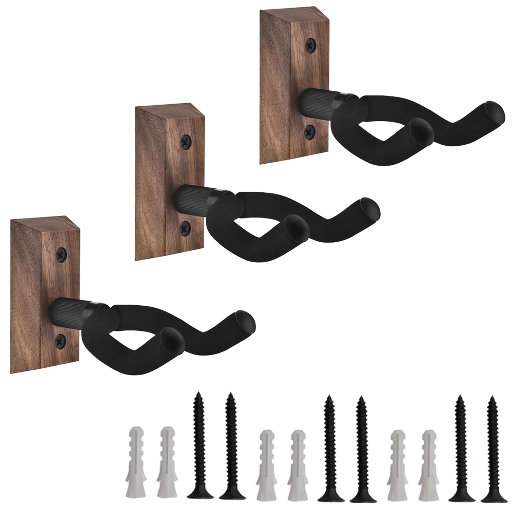 Guitar Wall Mount Hanger 3 Pack,Wood Guitar Holder,Easy to Install,Fits All Size Guitars,Bass,Mandolin,Banjo,Ukulele (Wood-3Pack) - Image 2