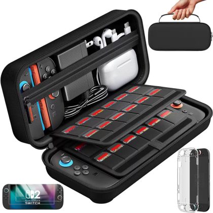 Carrying Case for 2025 Nintendo Switch 2,Large Capacity Storage Bag with 20 Game Card Slots,Hard Portable Travel Case with Switch 2 Protective Case and 2 Screen Protector
