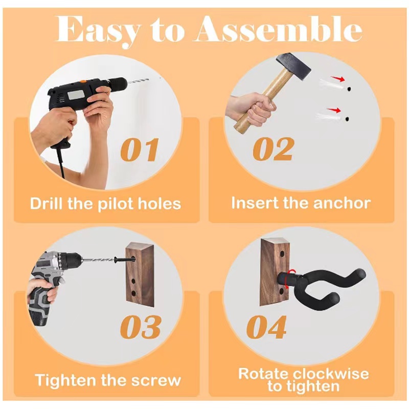 Guitar Wall Mount Hanger 3 Pack,Wood Guitar Holder,Easy to Install,Fits All Size Guitars,Bass,Mandolin,Banjo,Ukulele (Wood-3Pack) - Image 4