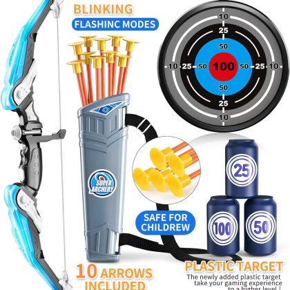 2 Pack Kids Bow and Arrow,LED Light Up Archery Toy Set with with 20 Suction Cup Arrows & 2 Quiver, 2 Score Target,Perfect Indoor and Outdoor Archery Set Toy Boys and Girls Ages 3+