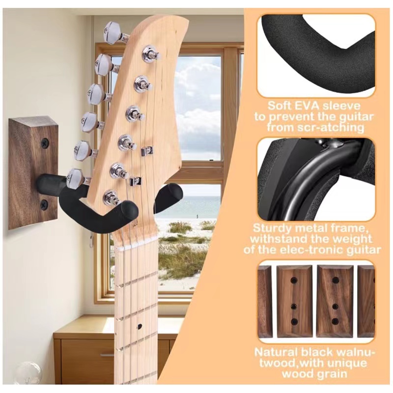 Guitar Wall Mount Hanger 3 Pack,Wood Guitar Holder,Easy to Install,Fits All Size Guitars,Bass,Mandolin,Banjo,Ukulele (Wood-3Pack) - Image 6