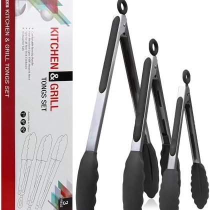 3 Pack Kitchen Tongs,Premium Silicone BPA Free,Food Tongs with Non-Slip Silicone Tips and Grip for Cooking, Baking and BBQ(18cm & 23cm & 30cm) ? (3 Pack Silicone Tongs)