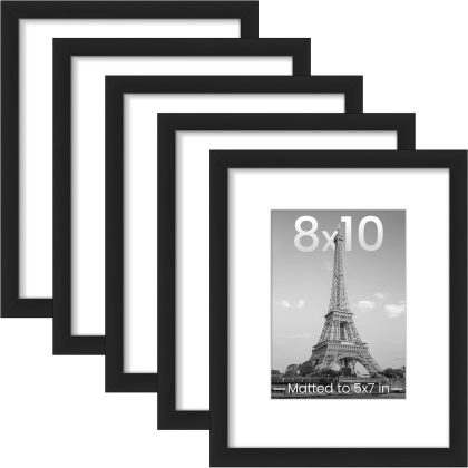 Black Picture Frames Collage Wall Decor 5 Pack, Display Pictures 5x7 with Mat or 8 x 10 Without,Family Photo Frames for Wall or Tabletop Display(20 * 25cm)