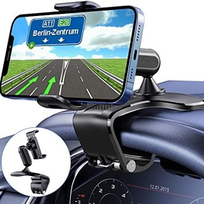 Car Phone Holder Mount 360 Degree Rotation Dashboard Cell Phone Holder for Car Clip Mount Stand Suitable for 4 to 7 inch Smartphones (Black)