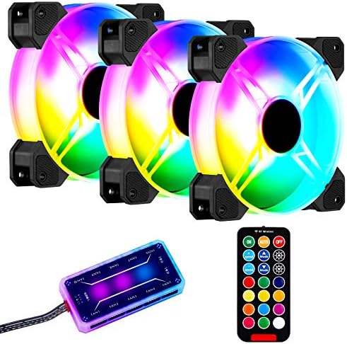 3 Pack RGB Case Fans, 120mm Ultra-Quiet RGB Chassis Cooling Fans, Equipped with Remote Control Hub, 5V ARGB Sync, Matte Finish, Speed Adjustable Colorful Cooler Fan for PC Case