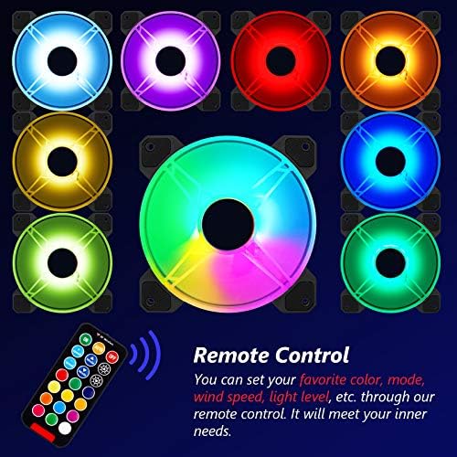 3 Pack RGB Case Fans, 120mm Ultra-Quiet RGB Chassis Cooling Fans, Equipped with Remote Control Hub, 5V ARGB Sync, Matte Finish, Speed Adjustable Colorful Cooler Fan for PC Case - Image 3