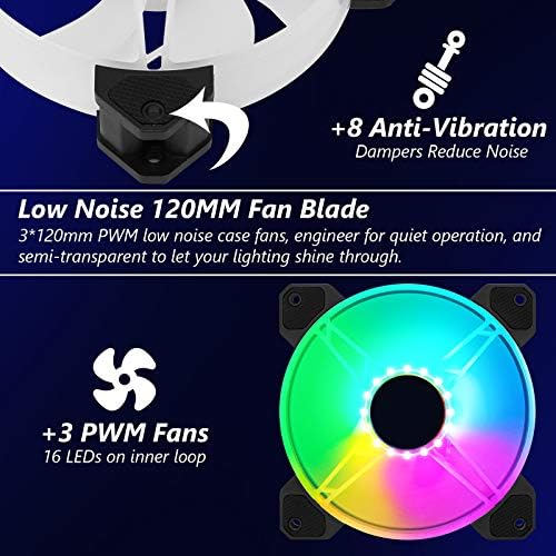 3 Pack RGB Case Fans, 120mm Ultra-Quiet RGB Chassis Cooling Fans, Equipped with Remote Control Hub, 5V ARGB Sync, Matte Finish, Speed Adjustable Colorful Cooler Fan for PC Case - Image 4