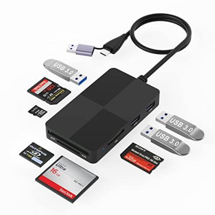 USB-C and USB 3.0 multi card reader hub with 3 USB ports