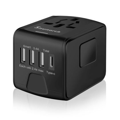 Universal travel power adapter with USB-C and USB-A ports