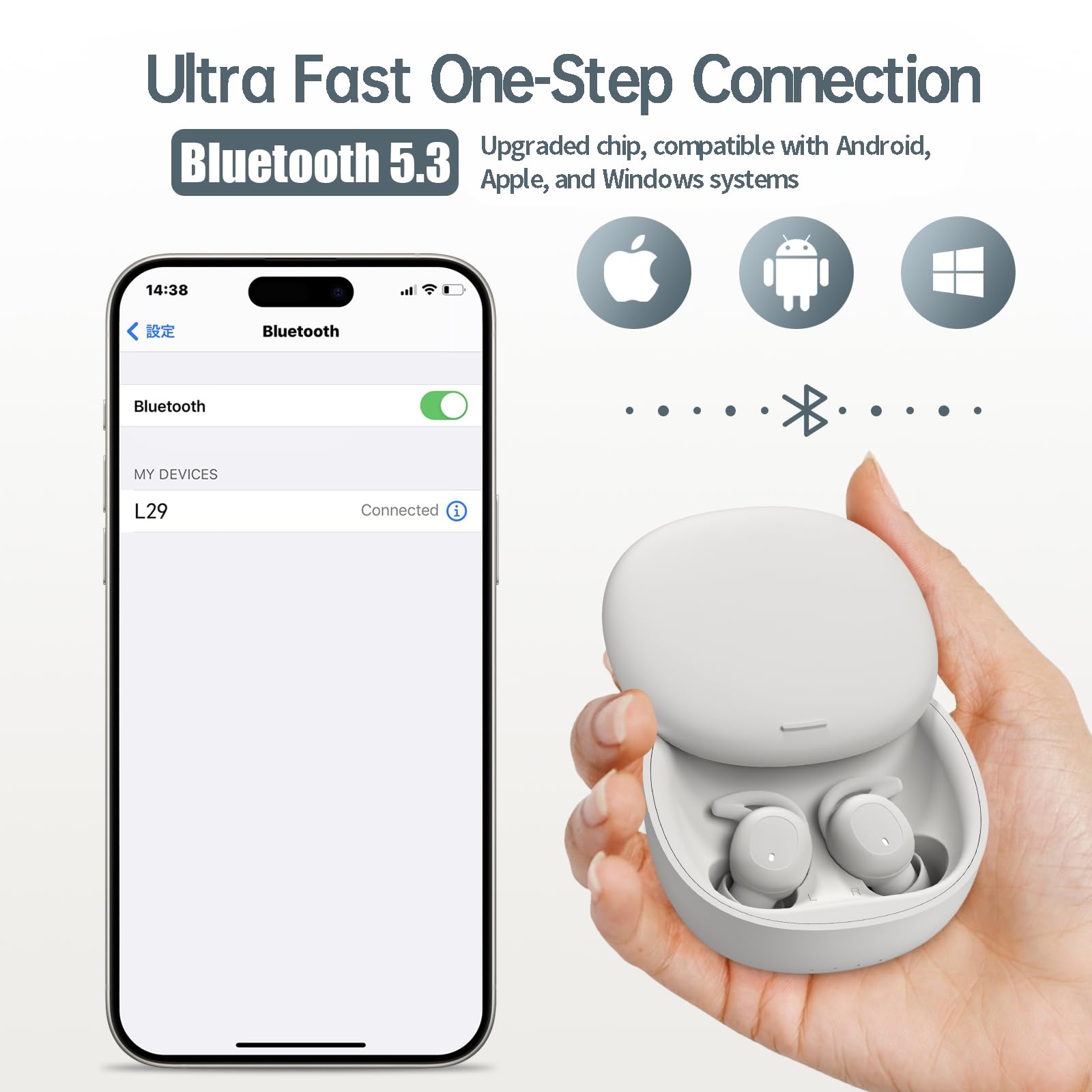 White Wireless Sleep Earbuds - Bluetooth 5.3, Noise Blocking, 27H Battery