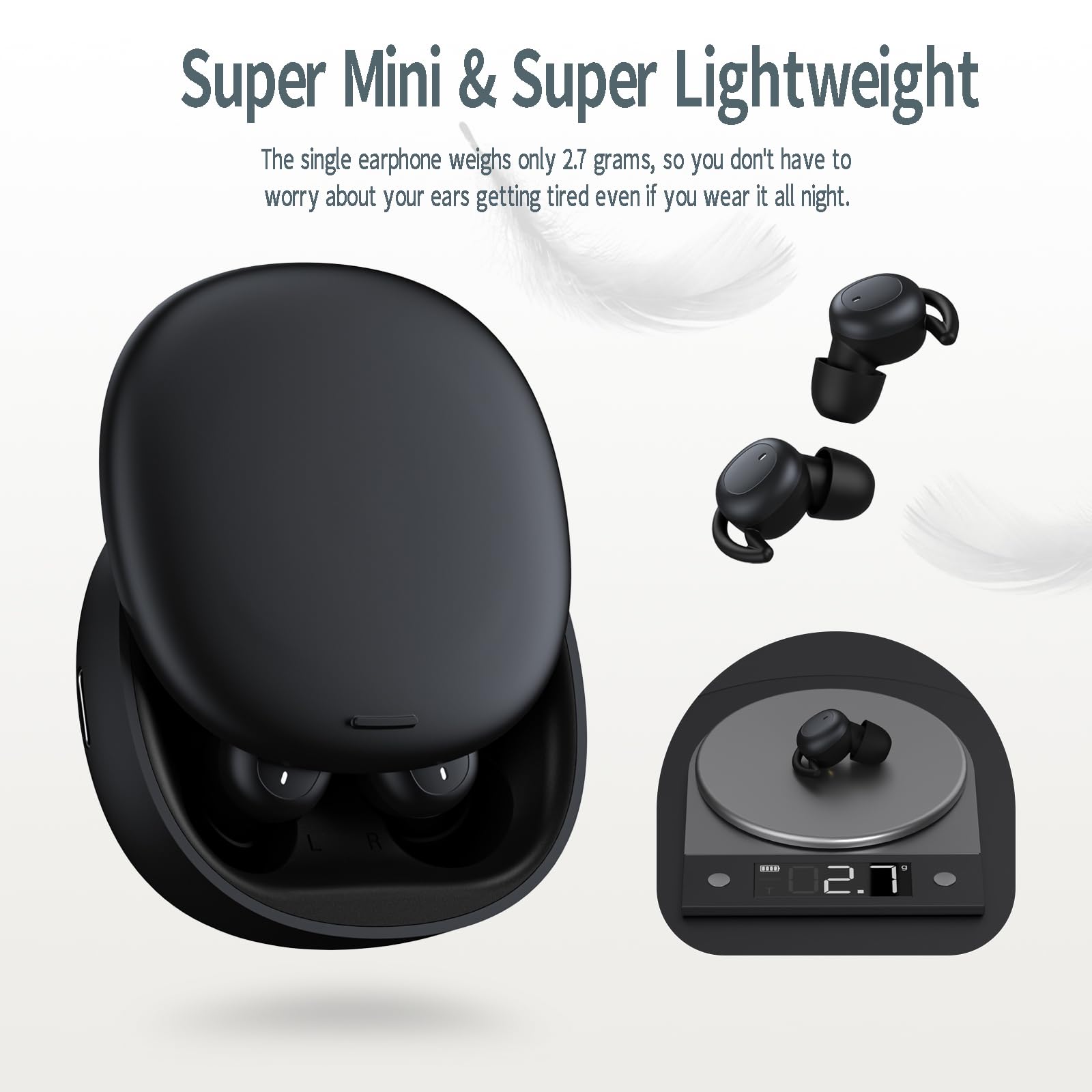 Wireless Sleep Earbuds - Bluetooth 5.3, Noise Blocking, 27H Battery