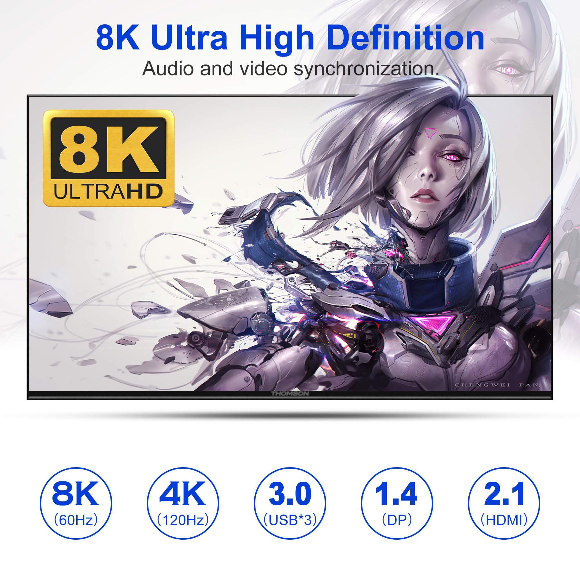 4-Port Triple Monitor KVM Switch - 8K/60Hz, 2 HDMI + DP, USB 3.0