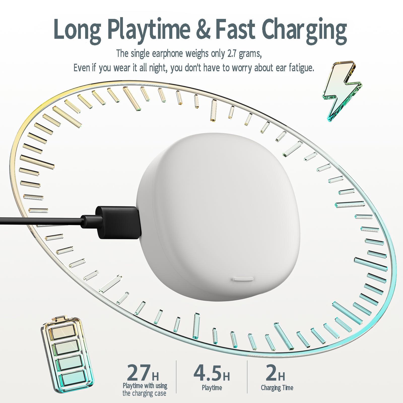 White Wireless Sleep Earbuds - Bluetooth 5.3, Noise Blocking, 27H Battery