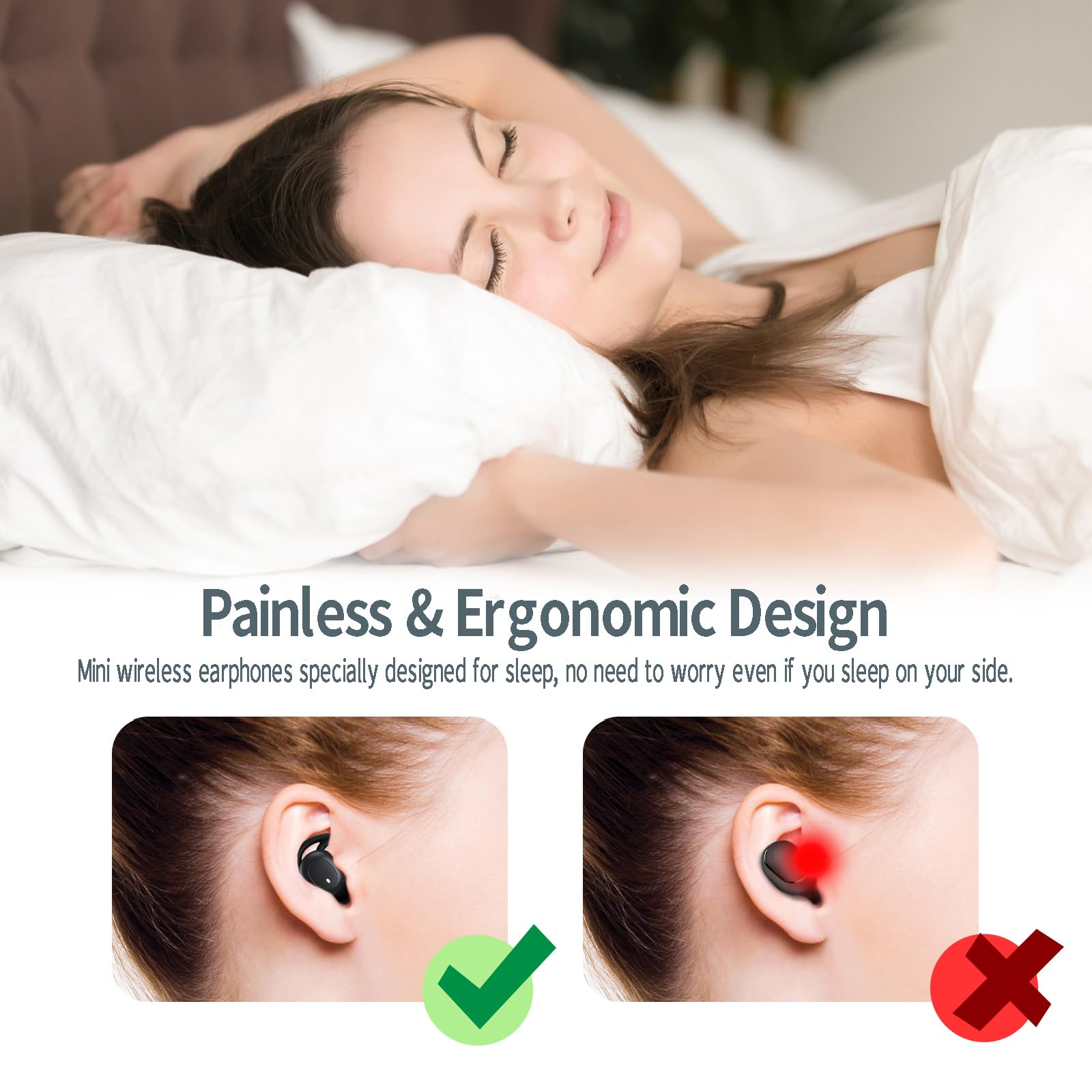 Wireless Sleep Earbuds - Bluetooth 5.3, Noise Blocking, 27H Battery