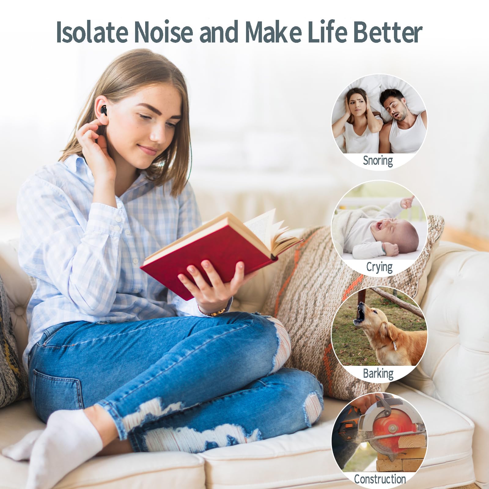 Wireless Sleep Earbuds - Bluetooth 5.3, Noise Blocking, 27H Battery