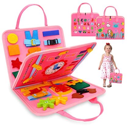 Montessori Busy Book for Toddlers - Travel Sensory Toy (Pink)