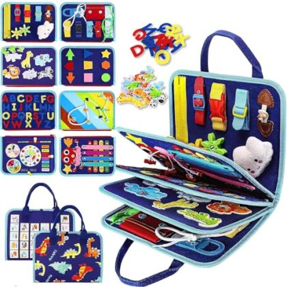 Montessori Busy Book for Toddlers - 8-Page Sensory Travel Toy (Blue)