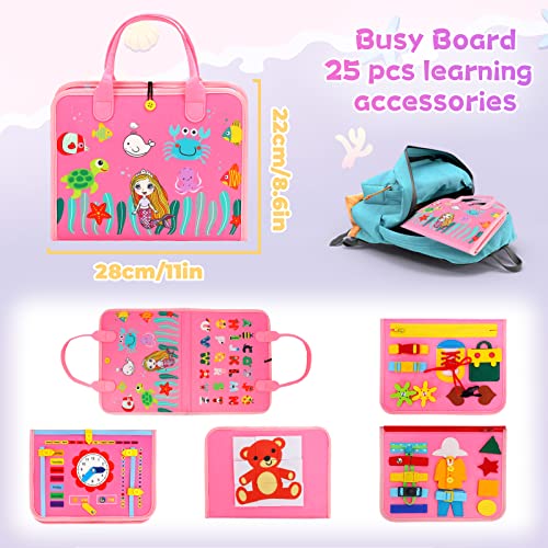 Montessori Busy Book for Toddlers - Travel Sensory Toy (Pink) image 2