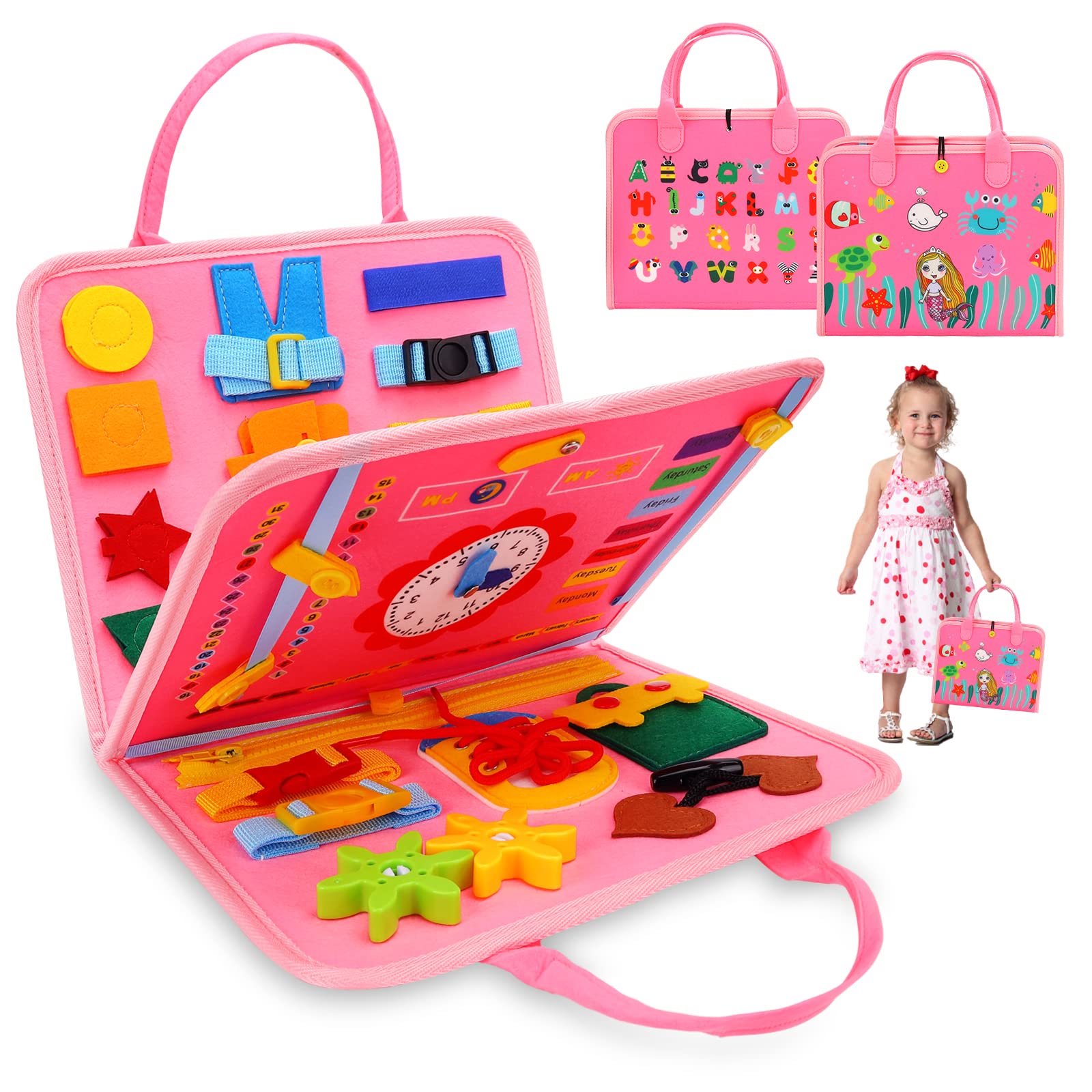 Montessori Busy Book for Toddlers - Travel Sensory Toy (Pink) image 8