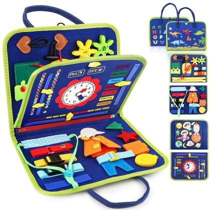 Montessori Busy Book for Toddlers - Travel Sensory Toy (Blue)