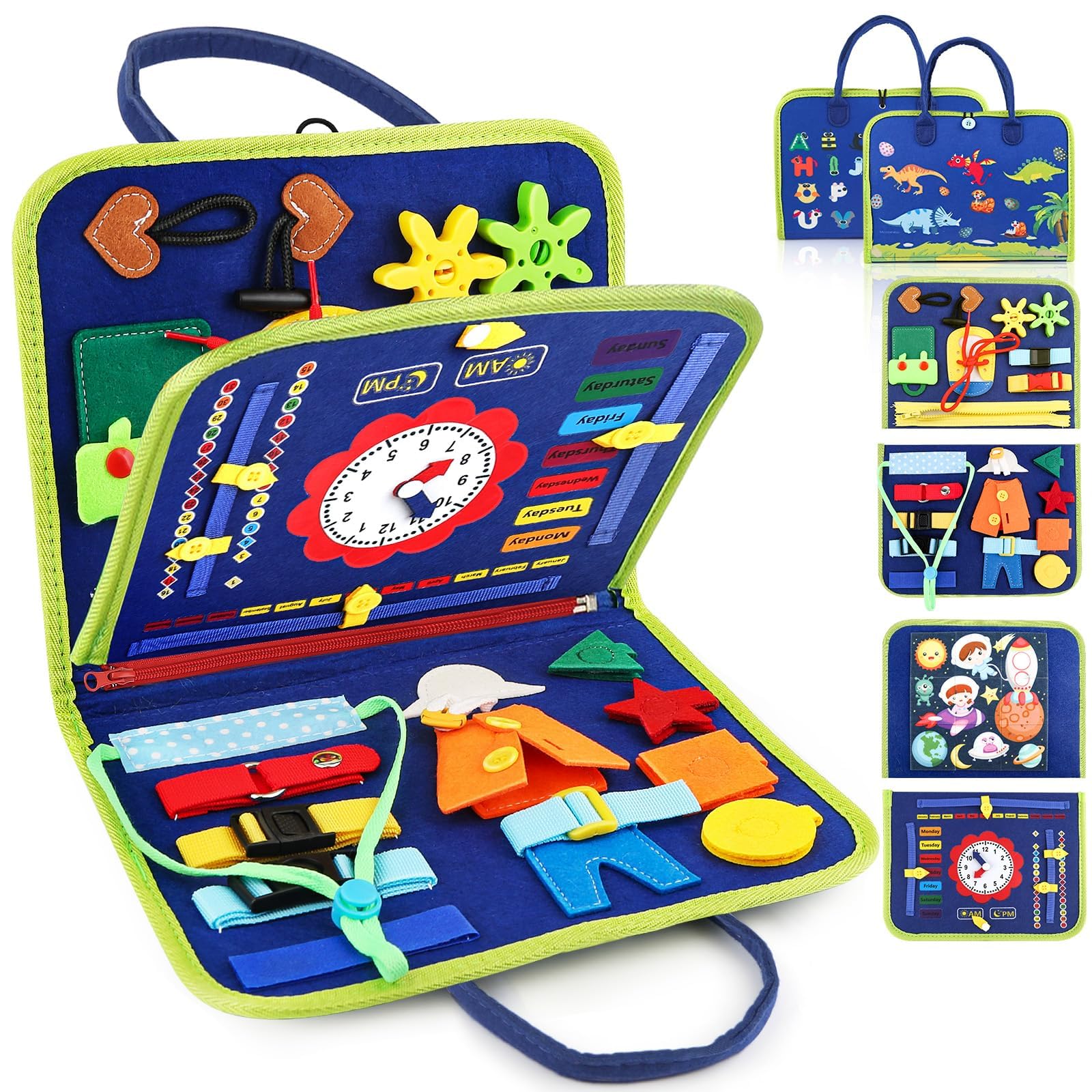 Montessori Busy Book for Toddlers - Travel Sensory Toy (Blue)