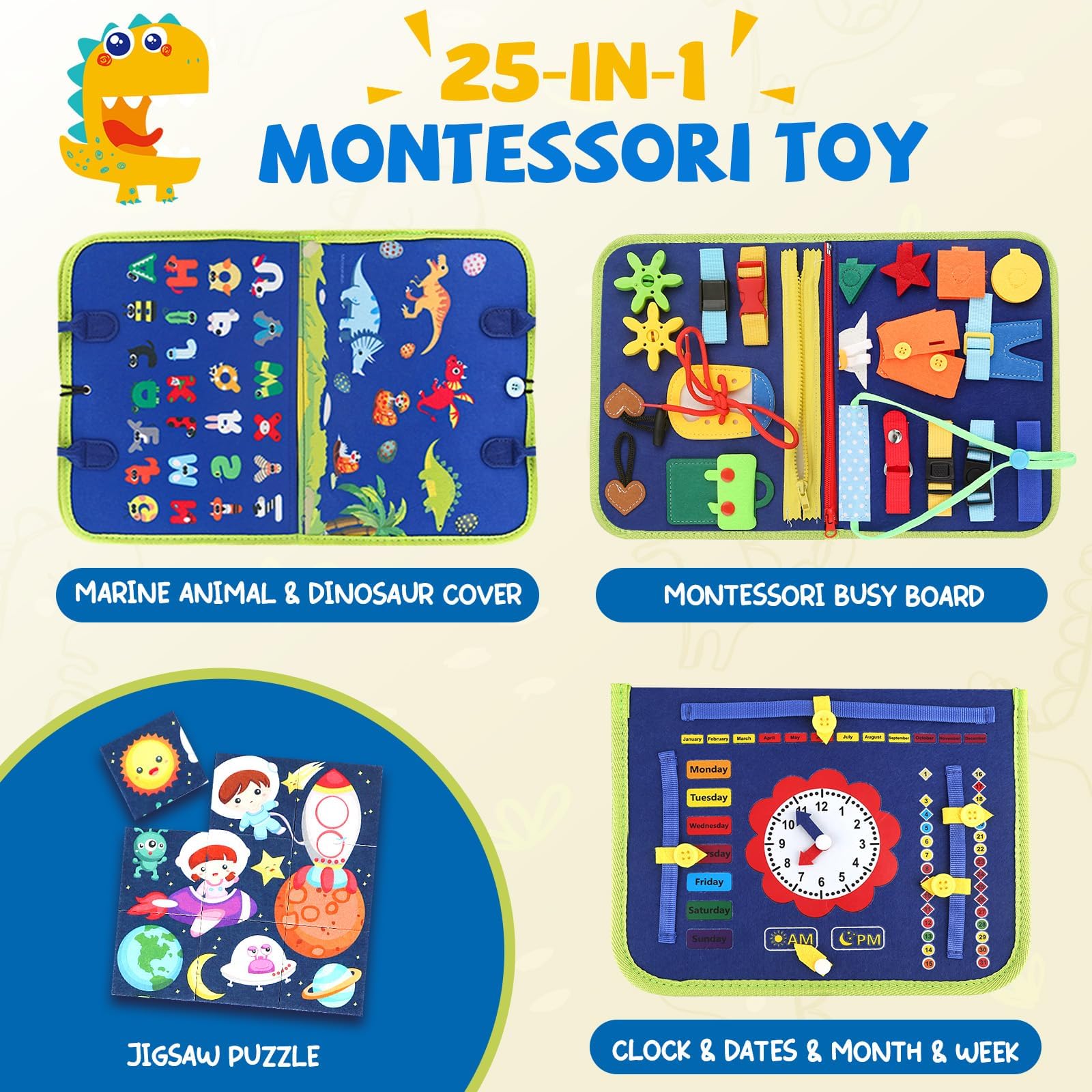 Montessori Busy Book for Toddlers - Travel Sensory Toy (Blue) - Image 7