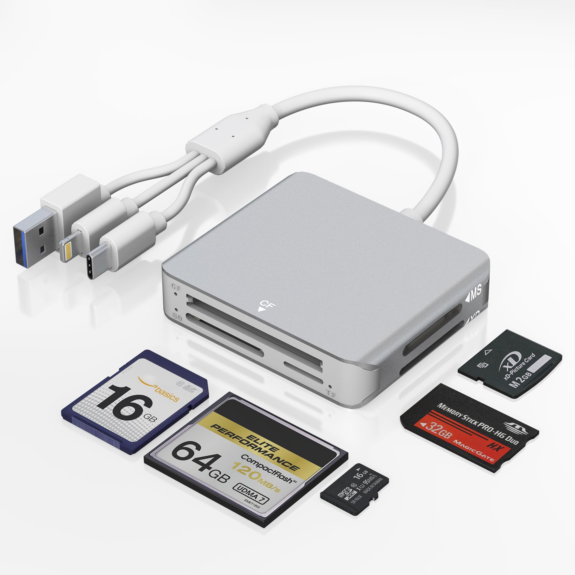 5-in-1 silver memory card reader with Lightning USB-C and USB-A image 6