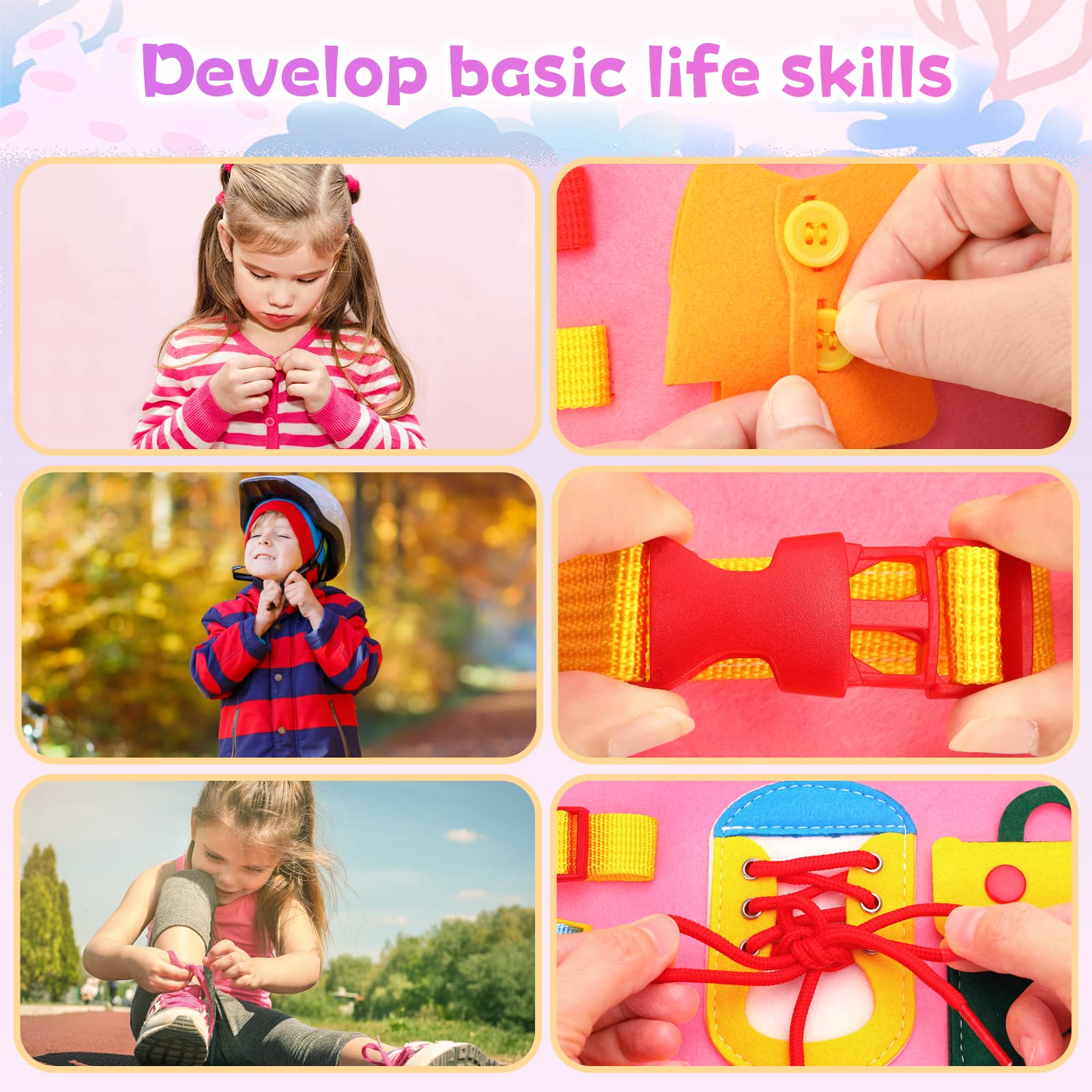 Montessori Busy Book for Toddlers - Travel Sensory Toy (Pink) image 11