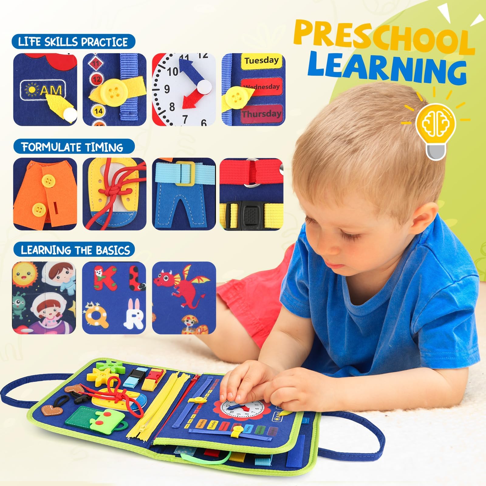 Montessori Busy Book for Toddlers - Travel Sensory Toy (Blue) - Image 6