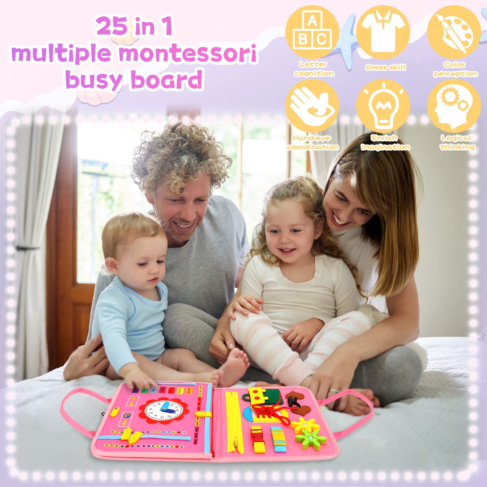 Montessori Busy Book for Toddlers - Travel Sensory Toy (Pink) image 12