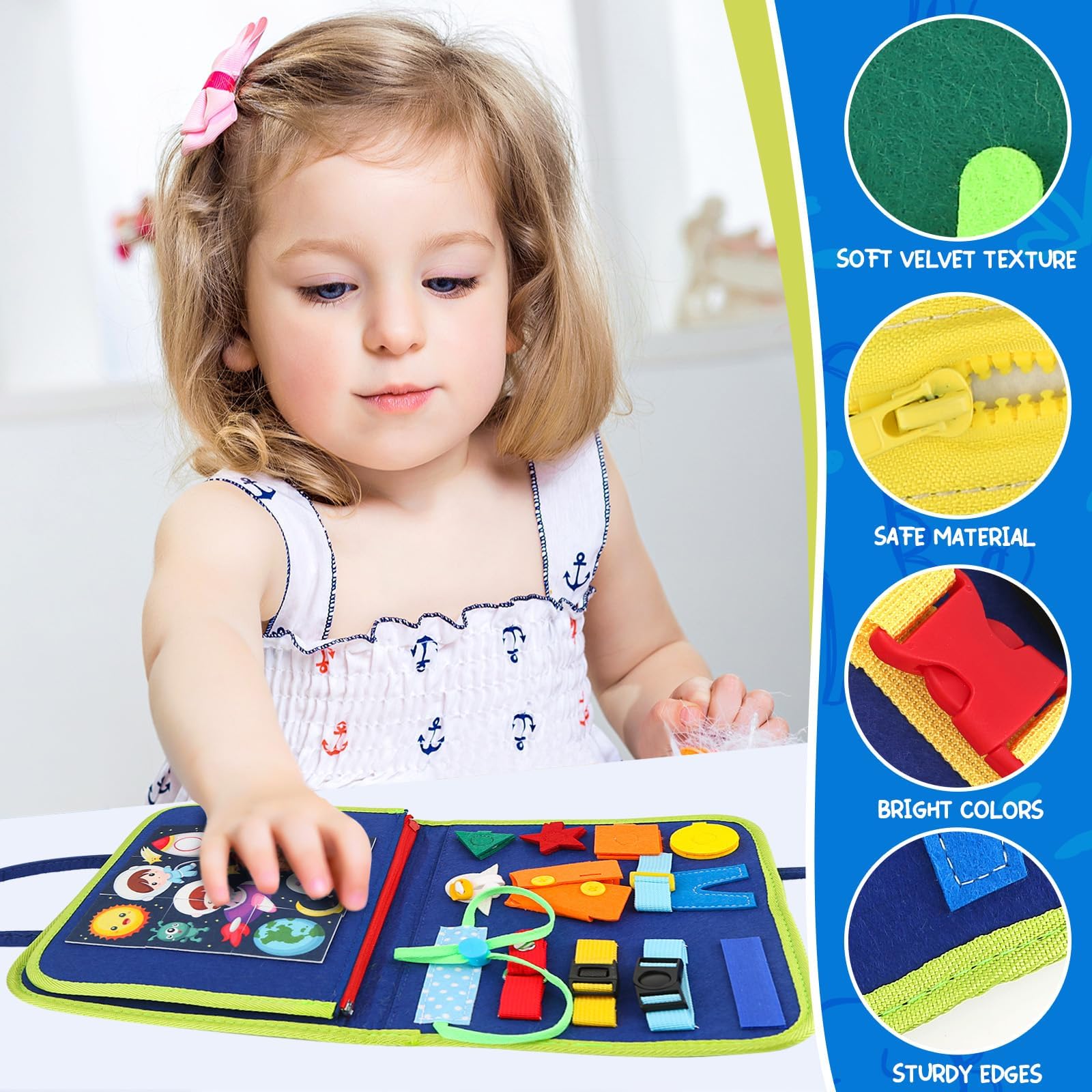 Montessori Busy Book for Toddlers - Travel Sensory Toy (Blue) - Image 5