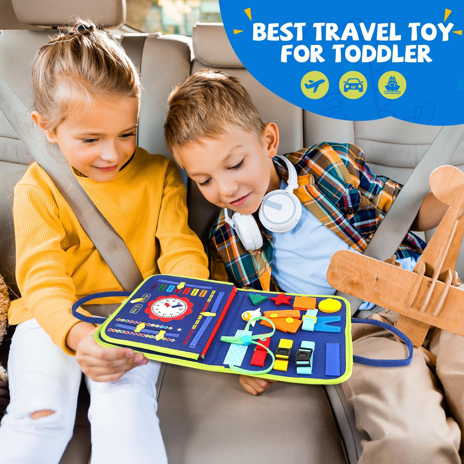 Montessori Busy Book for Toddlers - Travel Sensory Toy (Blue) - Image 4