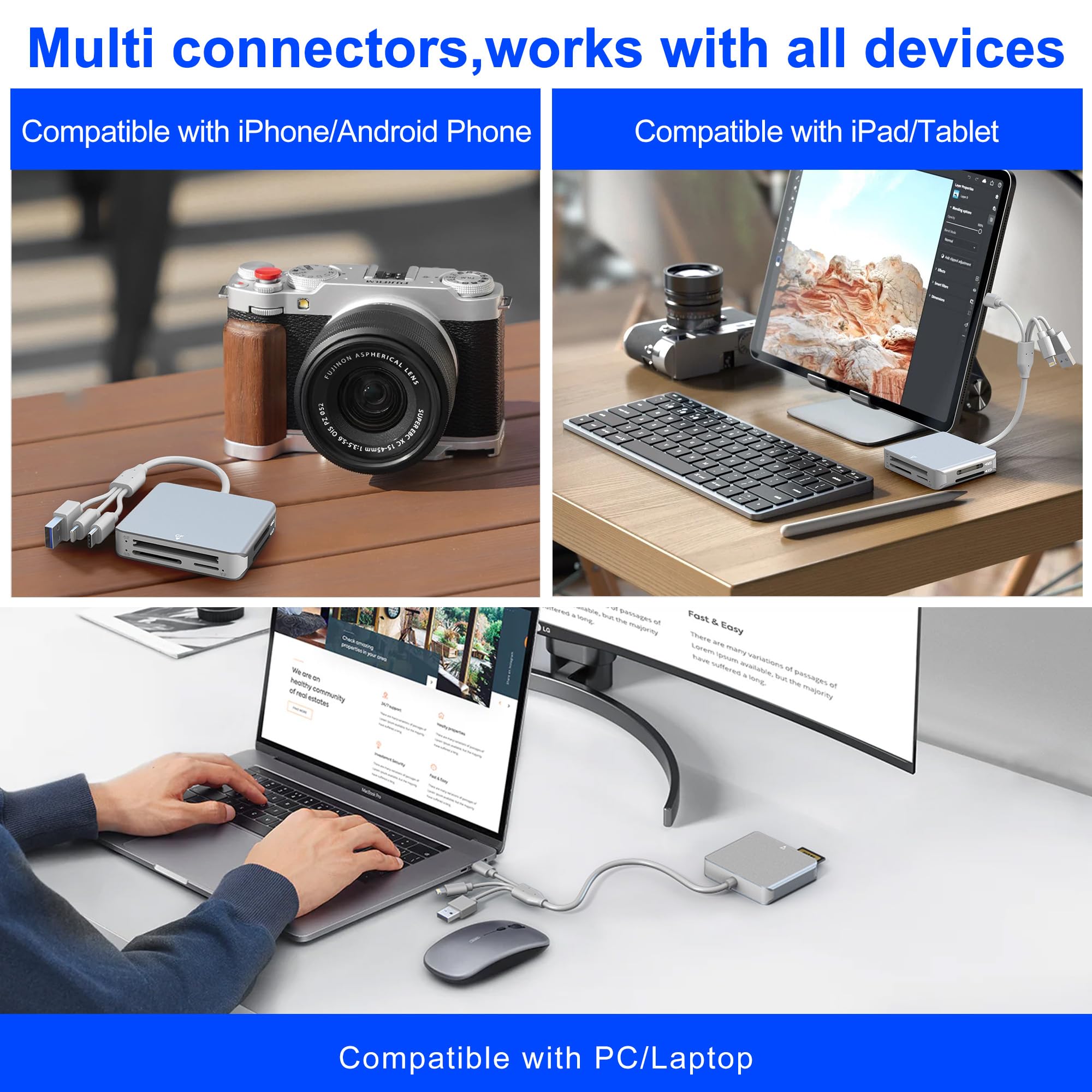 5-in-1 silver memory card reader with Lightning USB-C and USB-A image 14