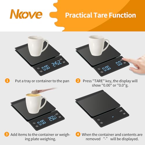 Digital Coffee Scale with Timer - 3kg / 0.1g Precision, Black image 4
