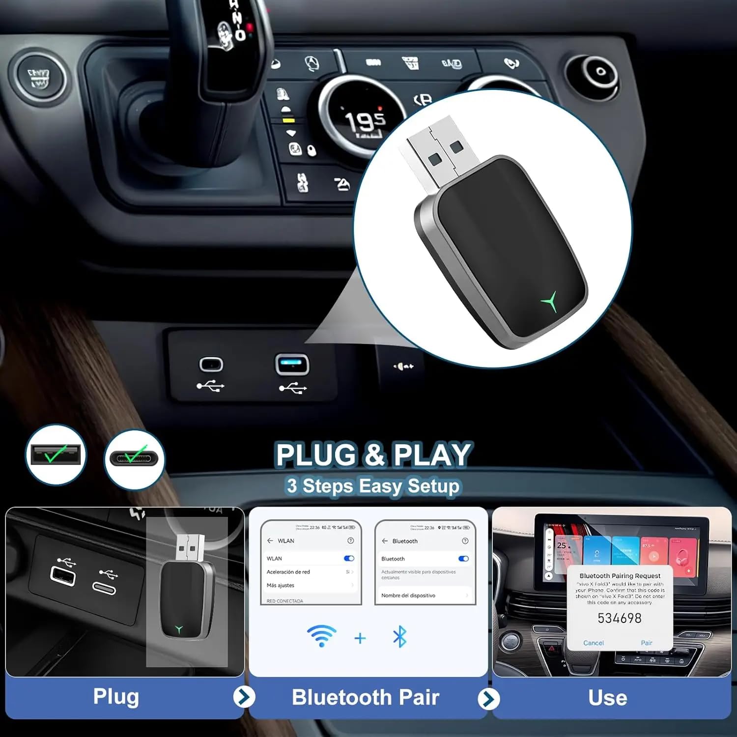 2-in-1 Wireless CarPlay and Android Auto Adapter image 2