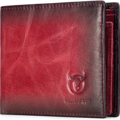 Slim RFID Wallet with Gift Box - Crimson Leather Bi-Fold
