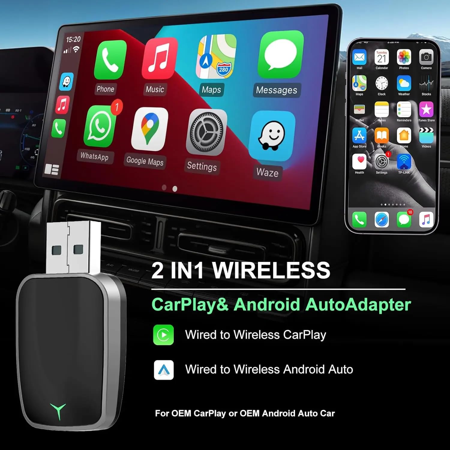 2-in-1 Wireless CarPlay and Android Auto Adapter image 4