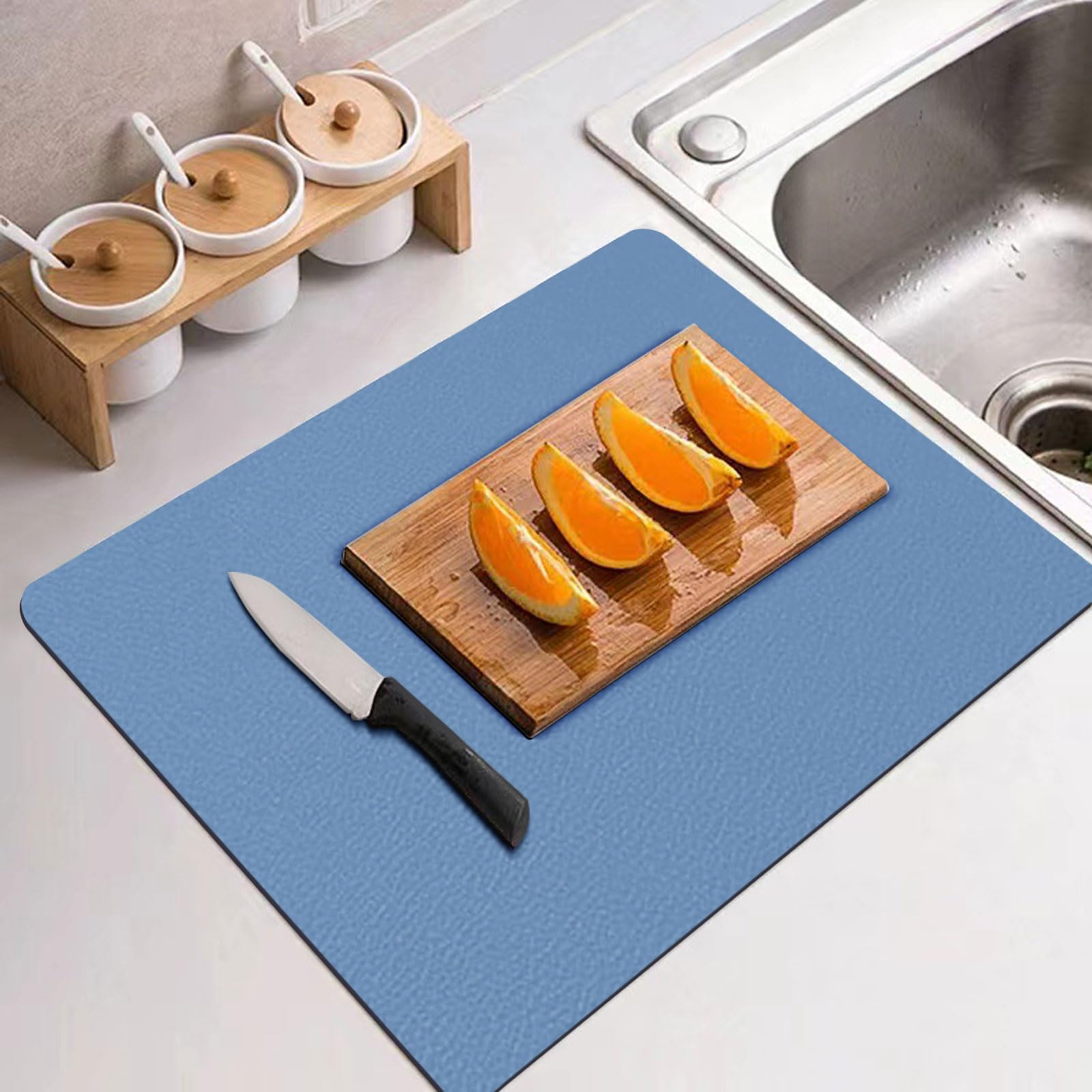 Blue dish drying mat view 4