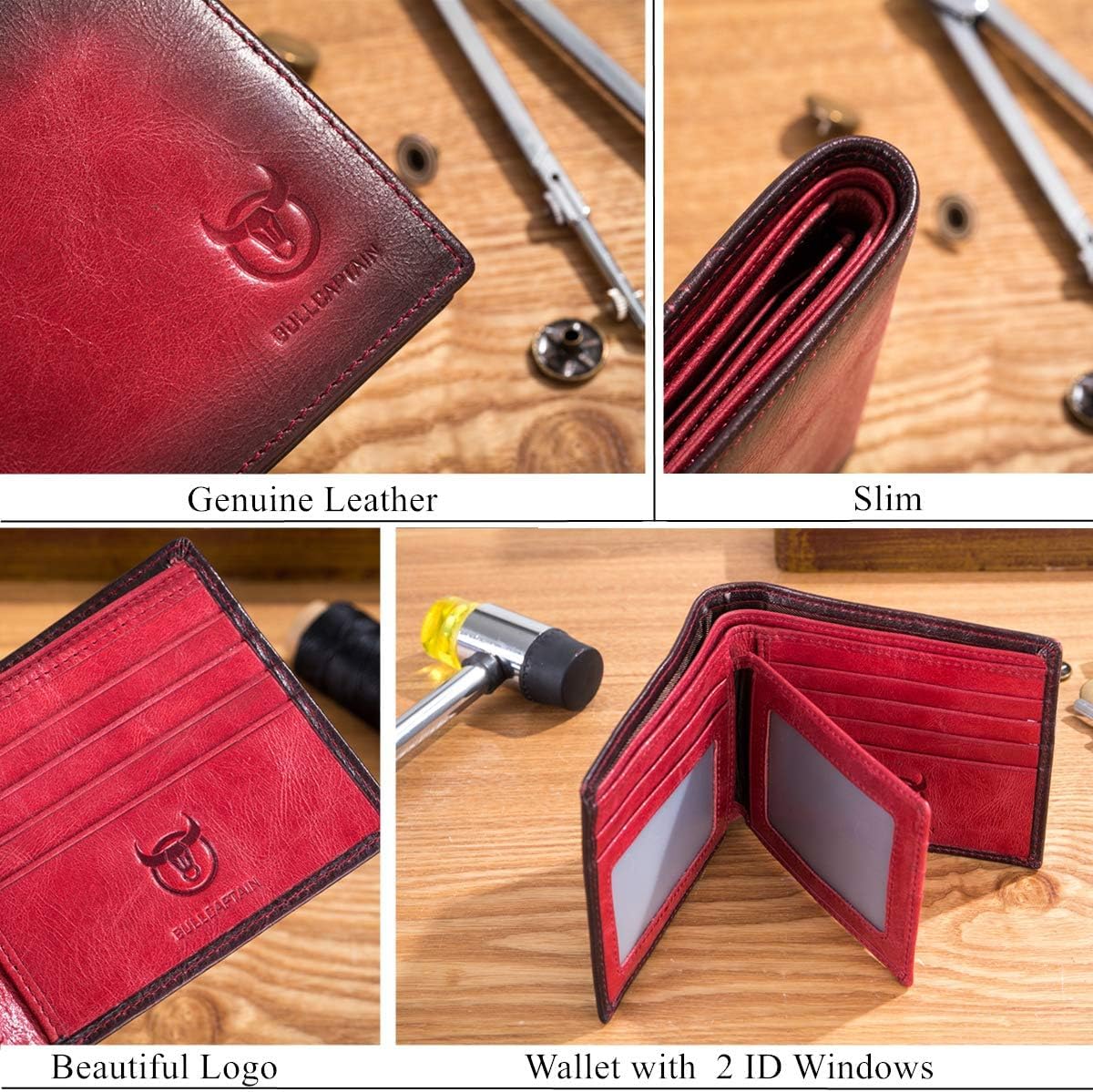 Slim RFID Wallet with Gift Box - Crimson Leather Bi-Fold image 8