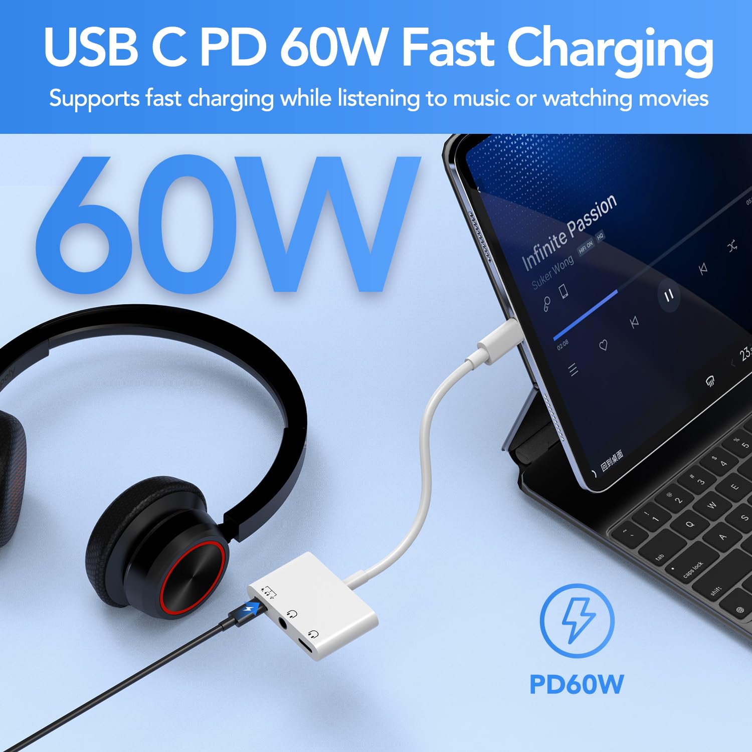 USB-C to 3.5mm Headphone and Charger Adapter image 4