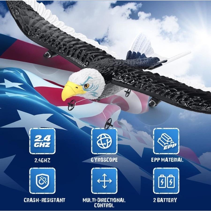 DEERC Remote Control Eagle Plane - 2.4GHz RC Bird with 2 Batteries