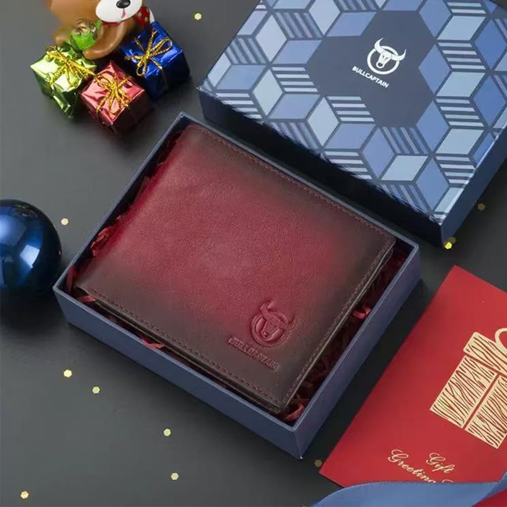 Slim RFID Wallet with Gift Box - Crimson Leather Bi-Fold image 9