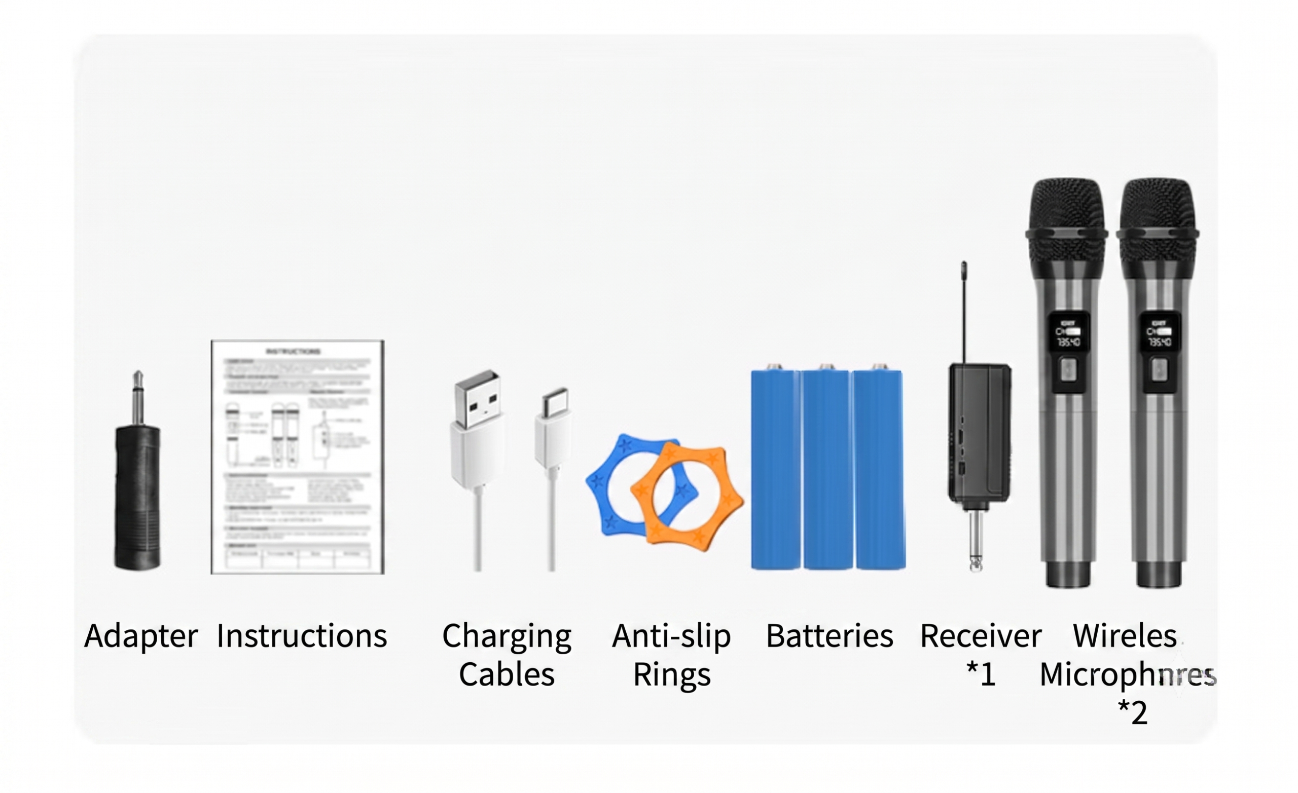Dual UHF wireless microphone set box contents