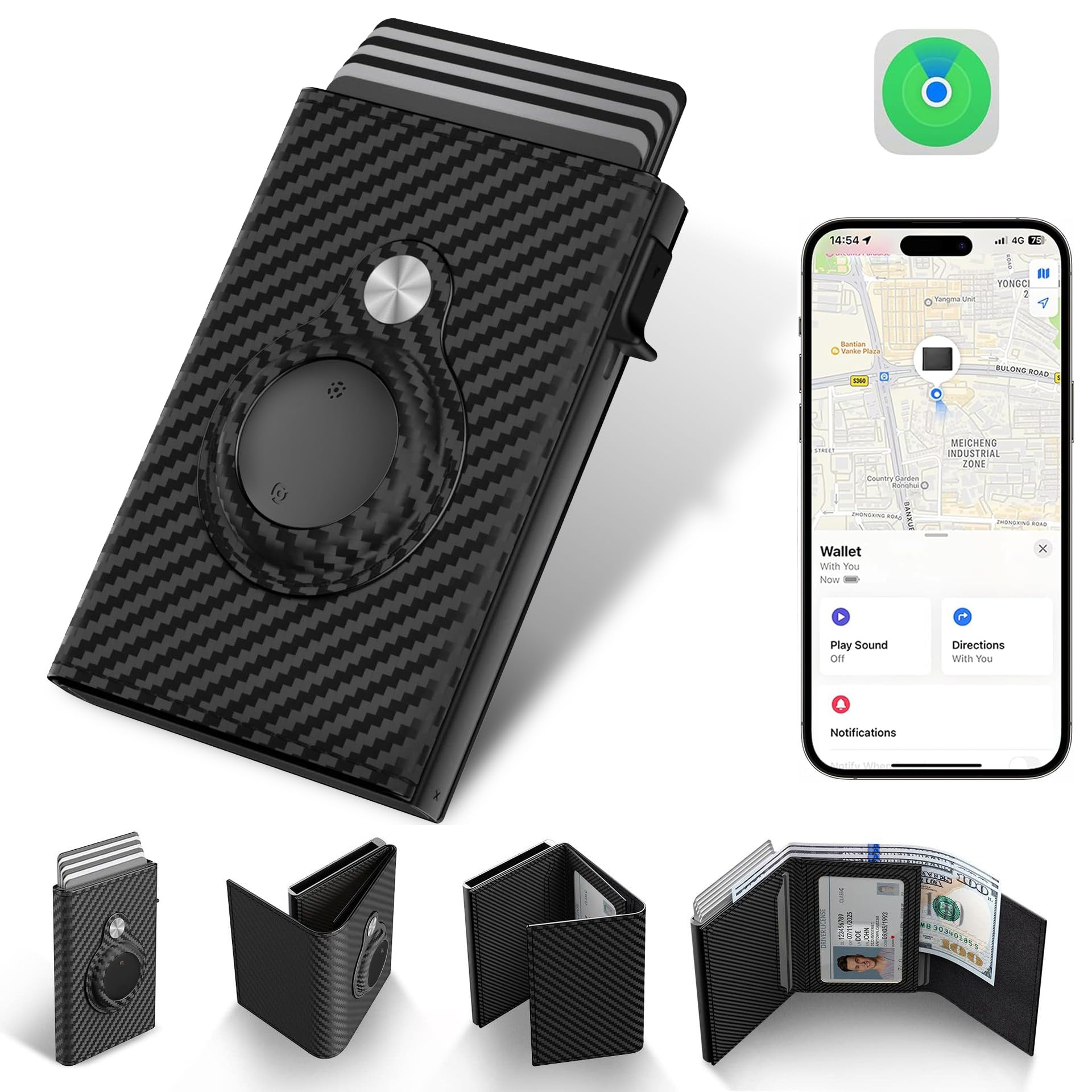 Smart Find My wallet black view 1