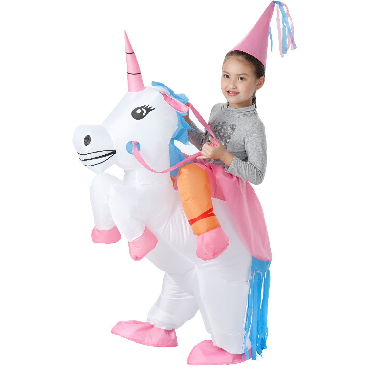 Kids Inflatable Unicorn Costume with Built-In Fan for Halloween & Dress-Up Parties image 1