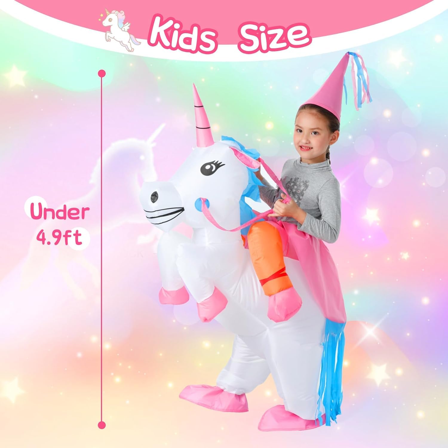 Kids Inflatable Unicorn Costume with Built-In Fan for Halloween & Dress-Up Parties image 2